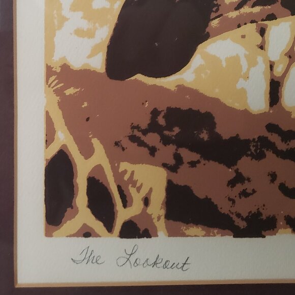 Vintage Artist Signed Framed Expressive Giraffe Screen Print, Ready to Hang - Picture 2 of 8